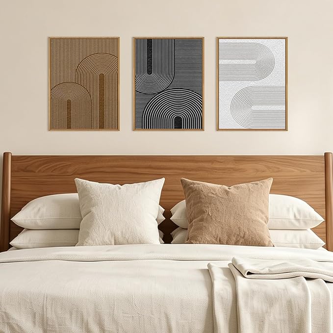 BINCUE Framed Dark Wall Art Geometric Artwork Abstract Modern Wall Decor for Living Room Bedroom Office 12x16 Inch Set of 3