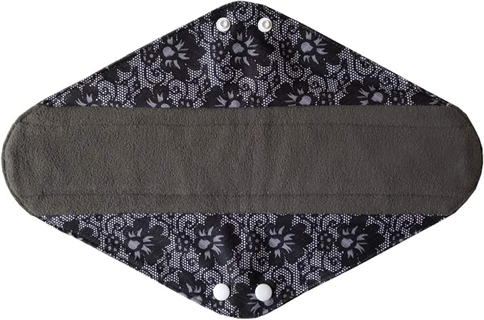 5 Pieces Charcoal Bamboo Mama Cloth/ Menstrual Pads/ Reusable Sanitary Pads (Black lace, Overnight (14 inch))