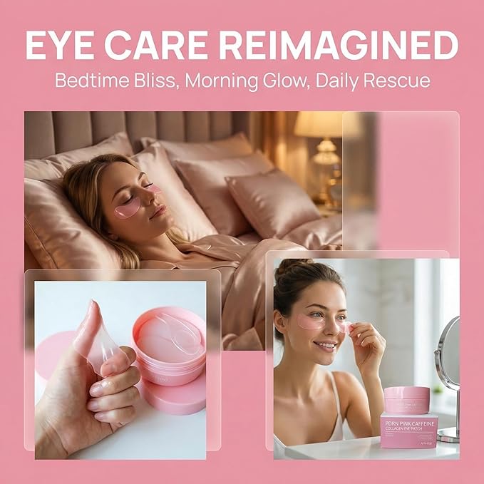 PDRN Pink Caffeine Collagen Eye Patch for Night CareㅣFuller-Looking Eye Area, Under-Eye Puffiness, Dark Circles Care for Smooth, Radiant & Youthful-Looking | Korean Skincare, K-Beauty (2PC)