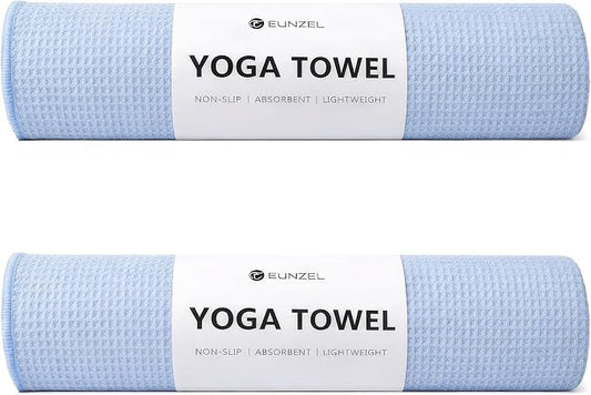 Eunzel 2 Pack Hot Yoga Towel, Non-Slip Yoga Mat Towel with Grip Dots Stickyfiber Sweat Absorbent Towel for Hot Yoga, Pilates and Workout 72" x 24", Blue