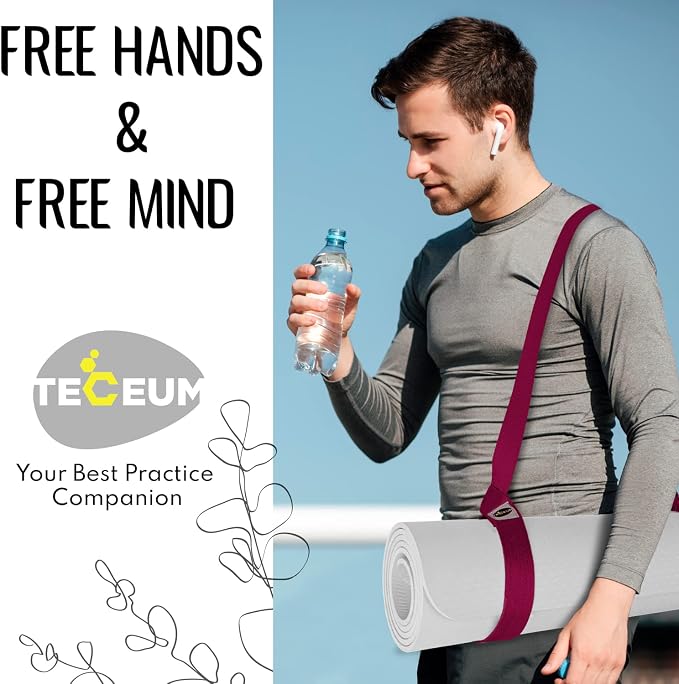 TECEUM Yoga Mat Strap – Extra Soft & Thick Cotton Carrier for All Mats | Adjustable Skin-friendly & Non-Slip Mat Holder Sling in 30+ Colors [Mat Not Included]