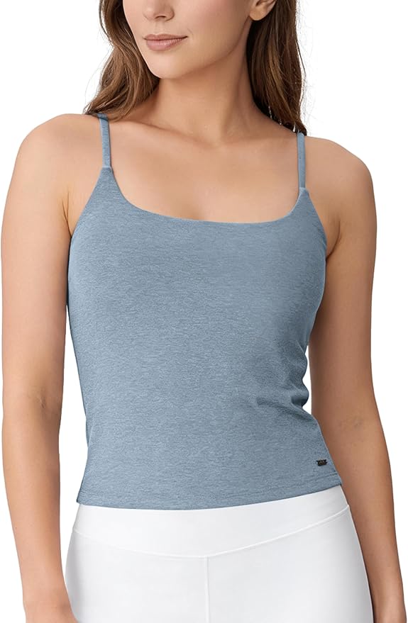 ODODOS Women's Performance Crop Cami Tank with Built-in Bra - Ultra Soft odSTRATUM Tech Spaghetti Straps Yoga Sports Bra