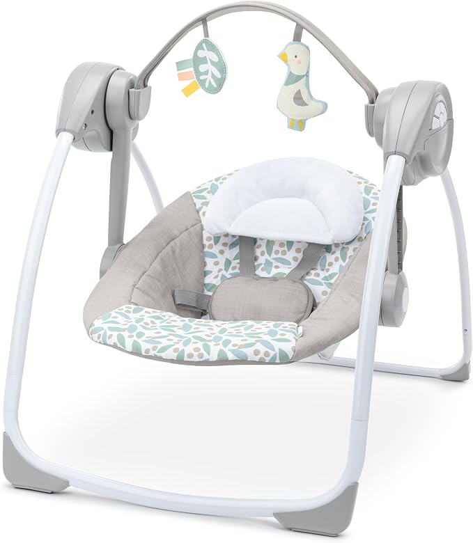 Ingenuity Comfort 2 Go Portable Swing - Endless Bloom - 6 Speeds - 10 Melodies - 2 Toys - 0-9M