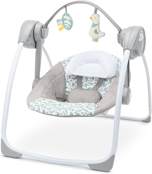 Ingenuity Comfort 2 Go Portable Swing - Endless Bloom - 6 Speeds - 10 Melodies - 2 Toys - 0-9M