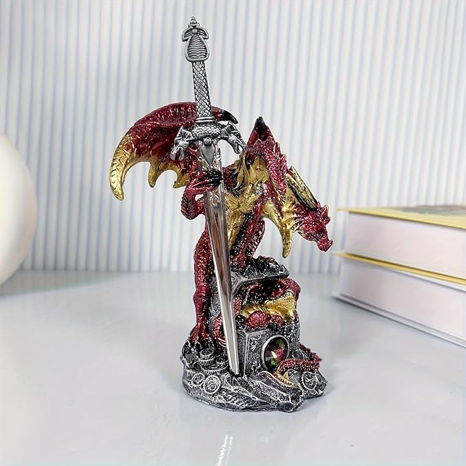 Dragon Statue | Gothic Dragon Ornament, Collectible Ender Figurine | Fantasy Resin Sculpture, Gifts for Home & Office Decor Display (Red)