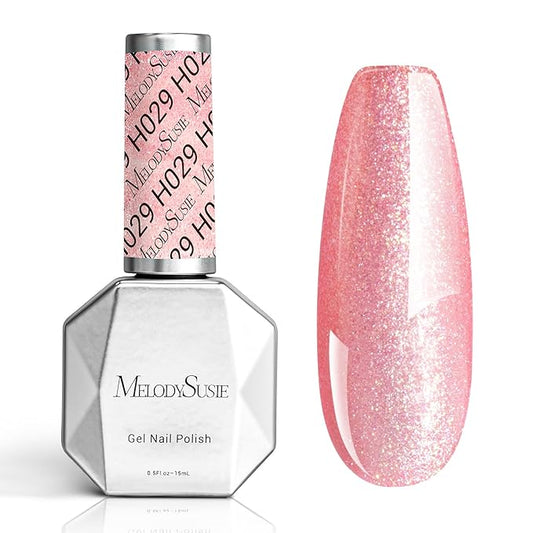 MelodySusie Sweet Pink Glitter Gel Nail Polish,0.5fl oz Soak Off UV LED Sparkle Pink Glitter Gel Polish Christmas Gift for Women Nail Art Manicure Salon DIY Nail Design Decoration at Home-A1617