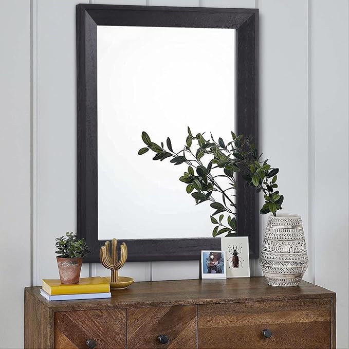 AAZZKANG Black Mirrors for Wall Rectangle Wood Framed Large 28"x20" Decorative Wall Mirror for Bedroom Bathroom Living Room Dressing Room Entryway | Decorative Wall Mirror for Bedroom Bathroom Living Room Dressing Room Entryway