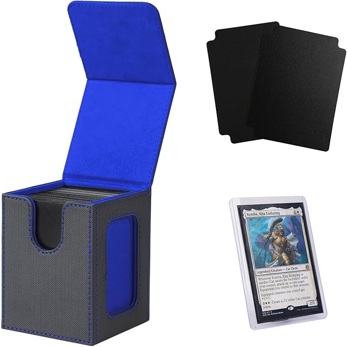 Venssu MTG Deck Box for Commander Display,Card Deck Box Fits 100 Double Sleeved Cards,TCG with 2 Dividers and 1 Toploader (BLACK/BLUE)