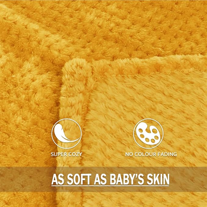 Exclusivo Mezcla Large Waffle Fleece Throw Blanket for Couch, Mustard | Lightweight Soft Blanket for Sofa, Bed, Living Room, Plush Fluffy Throw for Home Decor, Travel, All Season, 50x70 Inches