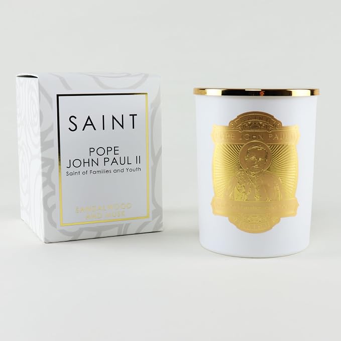 SAINT Pope John Paul II Scented Candle with Prayer and Prayer Coin | Saint of Families and Youth - Soy Coconut Aromatherapy Candle with 80 Hour Burn Time, Special Edition