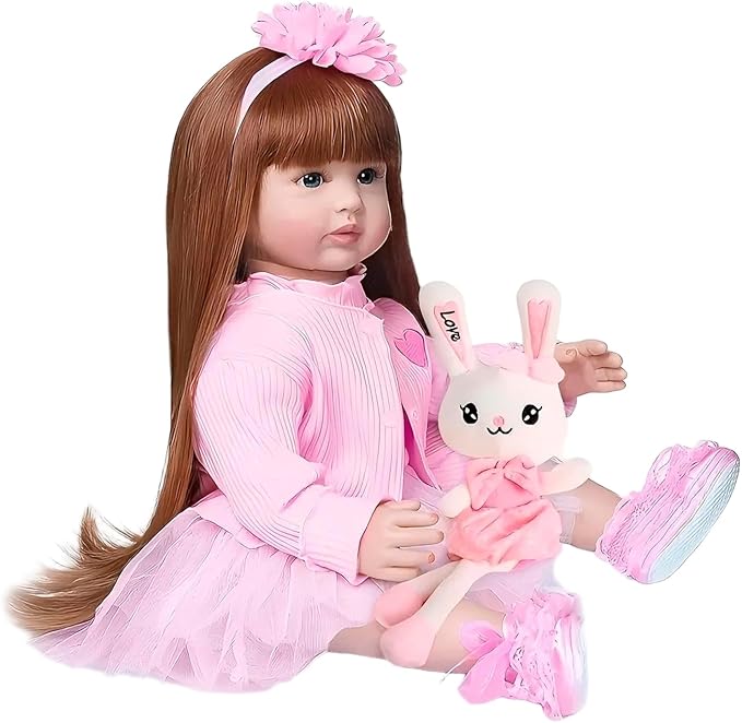 Pinky Lifelike Reborn Toddler Dolls Girl 24inch 60CM Realistic Look Princess Baby Doll Vinyl Silicone Long Hair Babies Toy Gift