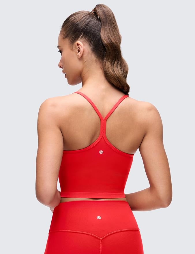 CRZ YOGA Butterluxe Y Back Crop Tank Tops for Women - Spaghetti Straps Racerback Padded Yoga Workout Longline Sports Bras
