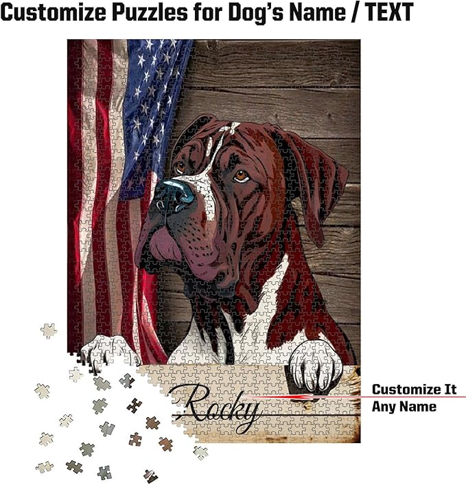 Custom Wooden Jigsaw Puzzles with Your Dog's Name on Bordeaux Great Dane Art Print - 300 500 1000PCS Puzzles Game and Home Wall Decor