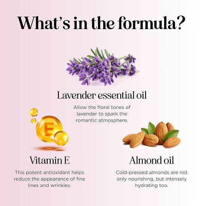 Tempting Lavender Massage Oil for Couples - Aromatherapy Sensual Massage Oil for Date Night with Lavender Essential Oil and Sweet Almond Oil - Vegan Non Greasy & Smooth Gliding Formula (8 Fl Oz)