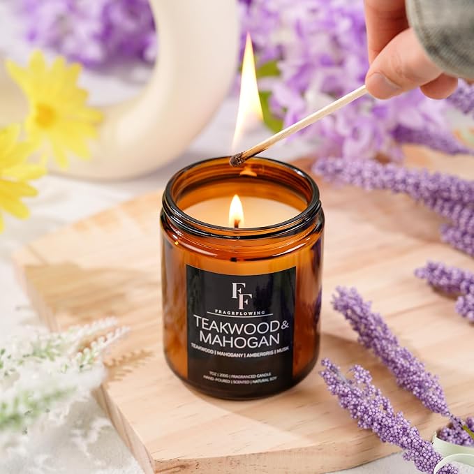 Teakwood & Mahogany Candle, Scented Candle for Home Soy Wax Candle, Aromatherapy Candle Gifts, 7oz