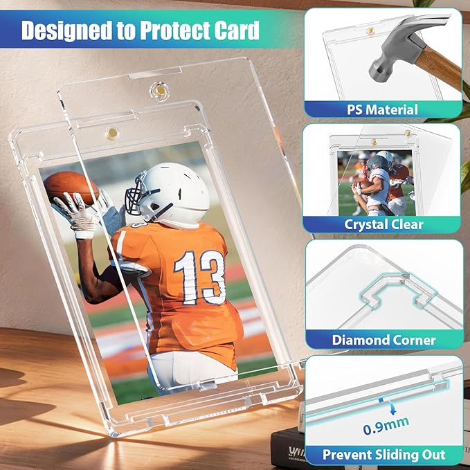 35PT Magnetic Card Holder, 25ct Upgraded One Touch Card Holders with U-V Protection, Hard Plastic Display Case with 2 Magnets Fit for MTG Sport Game Trading Baseball Football Collect Storage