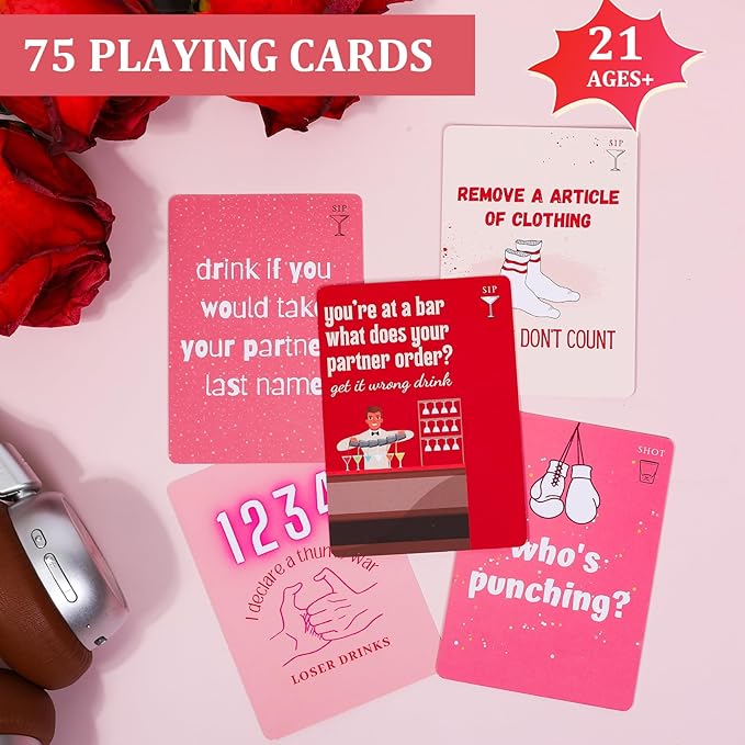 Fofeadm Tipsy Time Couples Games for Adults, Drinking Couples Card Game, 75 Fun Dares & Questions, Perfect for Date Night, Anniversary & Valentine's Day Gifts, Ages 21+