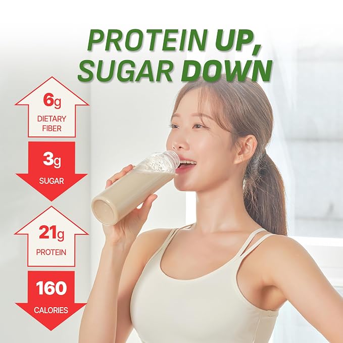 Flimeal GreenTea Matcha Protein Shake, With Crunchy Protein Balls, Protein Smoothie Powder - 21g Protein, Low Sugar, Keto-Friendly Meal Replacement Shake, 1.59oz, 7packs, 7 Servings (7 Packs X 1.59 oz)