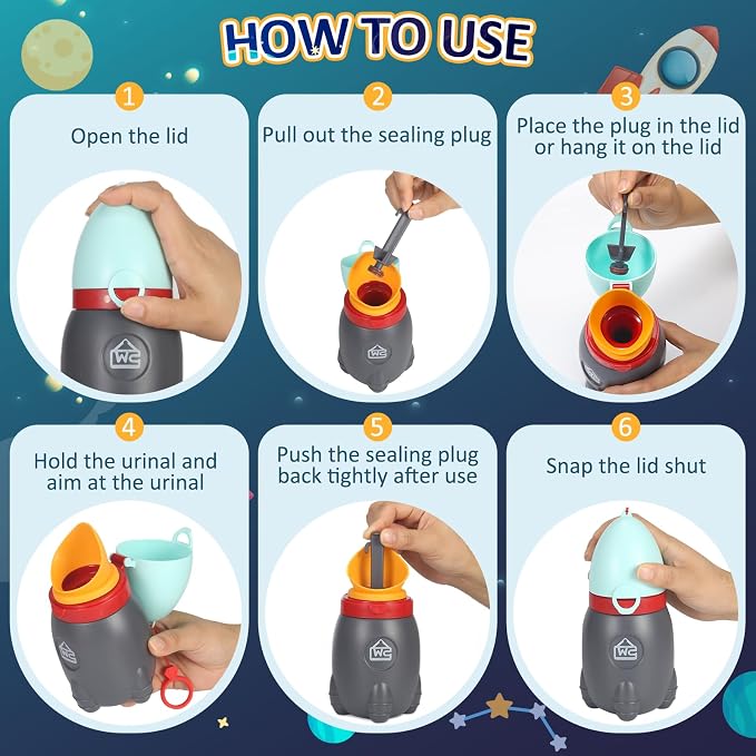 Portable Urinal for Kids Rocket Pee Cup for Kids Small Emergency Toilet Travel Urinal for Toddlers Boys Girls 12.5 OZ Pee Bottle for Kids Child Camping Car Travel Potty Training Baby Urinal Blue