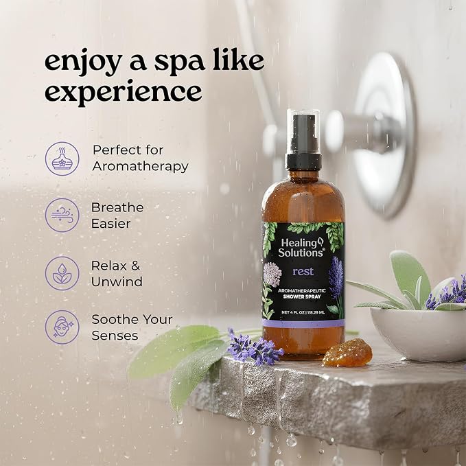 Healing Solutions Aromatherapy Shower Spray, Rest Blend, 4oz, Made in the USA, At Home Spa Experience, Premium Sleep Support (4oz, Rest Blend)