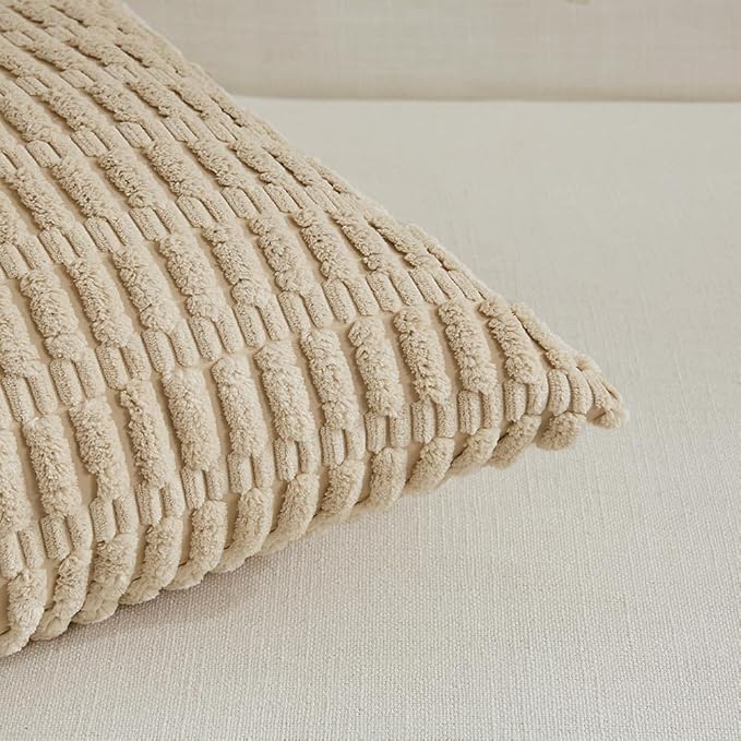 Fancy Homi 4 Packs Decorative Throw Pillow Covers for Living Room Couch Bed, Modern Farmhouse Boho Home Décor Accent Cushion Case, 24" x 12", Tan