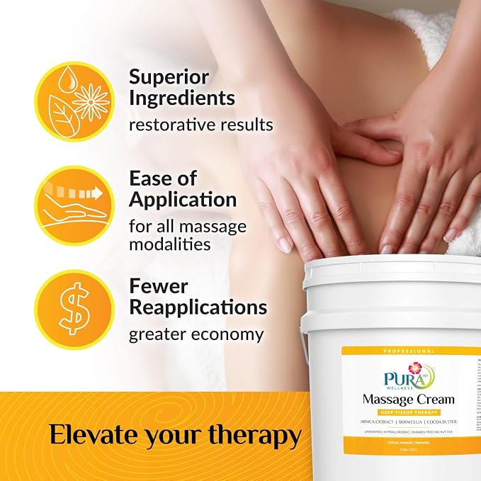 Deep Tissue Therapy 5 Gallon Massage Cream, Professional, Massage Therapy, Unscented, Natural Ingredients, Skin Hydrating, Moisturizing, Muscle Relief, for Bruising, Recovery, Soothing