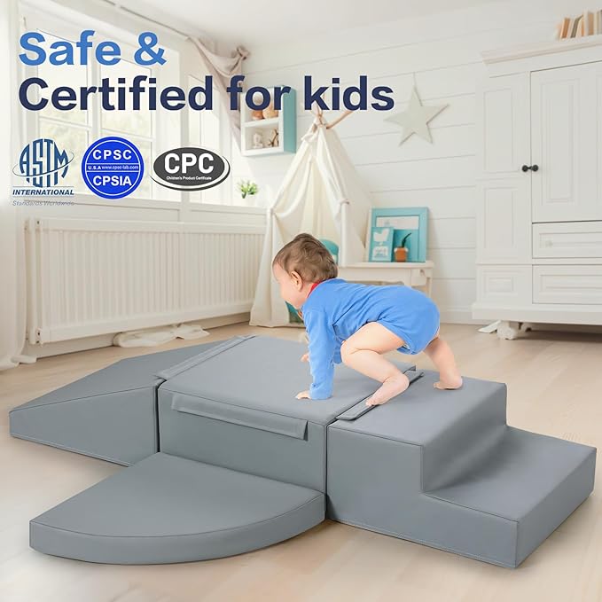 Sumbababy Foam Climbing Blocks for Toddlers: 4 PCS Soft Play Toys - Waterproof PU Leather Climber - Kids Indoor Playground Set for Preschool and Daycare