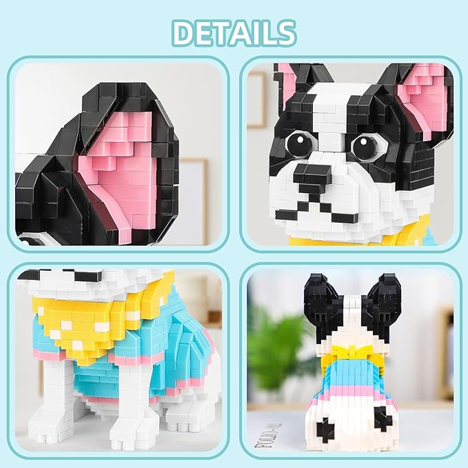 QLT QIAOLETONG Cute Animal Micro Mini Building Blocks Kit, French Bulldog Micro Bricks Building Toys for Adults, Party Favors for Kids 12+ 14+, Birthday Gift, Carnival Prizes (917 PCS)