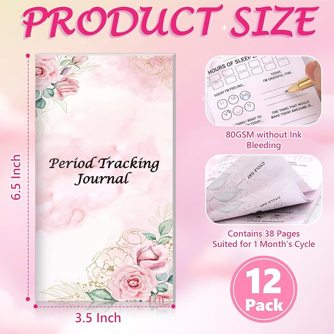12 Pack Period Tracker Journal for Girls 6.5x3.5 Inch Period Tracking Notebook First Period Starter Kit Funny Daily Menstrual Cycle Tracker Gifts for Girls Teens Feminine Care 80GSM