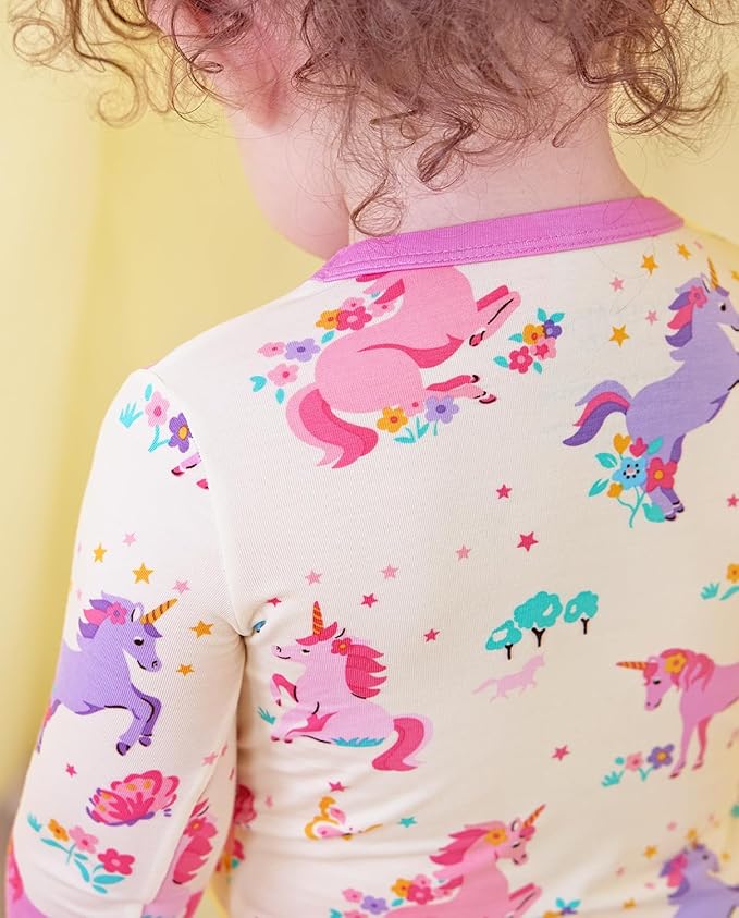 Bamboo Viscose Toddler Girls Kids Pajamas Unicorn Mermaid Pjs Long Sleeve Snug fit 12M-8Y 2pcs Soft Jammies