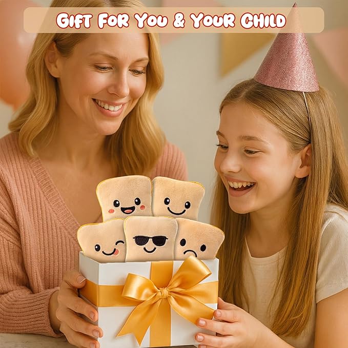 Mood Support Stuffed Animals Bread: 5 Emotional Soothing Plush Bread Slices in Basket | Squishy Stuffed Toy for Stress Relief | Cute Collectible Gifts for Adults | Unique Birthday Gift for Her