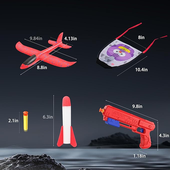 5PCS Airplane Launcher Toys, EVA Foam Glider Catapult Plane Toy for Kids Flying Toy - Fun Outdoor Flying Toy for Children Birthday Gifts for Boy Girl, Party Supplies,Red