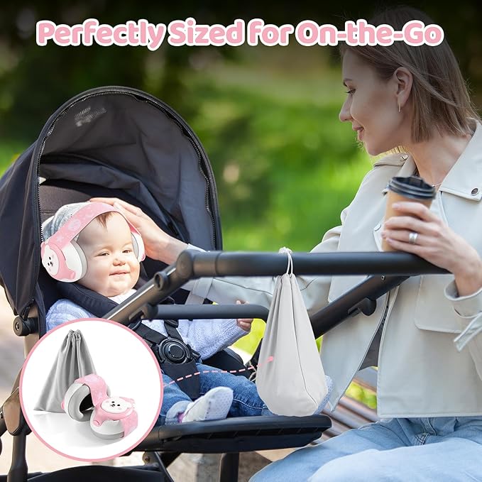 Baby Headphones Noise Cancelling,Bear Baby Earmuffs for Infant Hearing Protection Ages 0-36 Month,25dB NRR Infant Ear Protection,Ideal Travel Essentials for Airplane/Sleep/Plane/Noisy Event-Pink