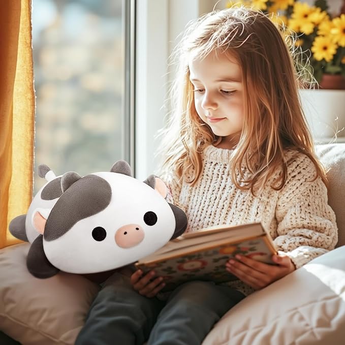 Cute Cow Plush Pillow, Kawaii Plushies White Cow Stuffed Animals, Squishy Plushies, Cuddle Plush Pillow for Kids & Girls (13 Inch)