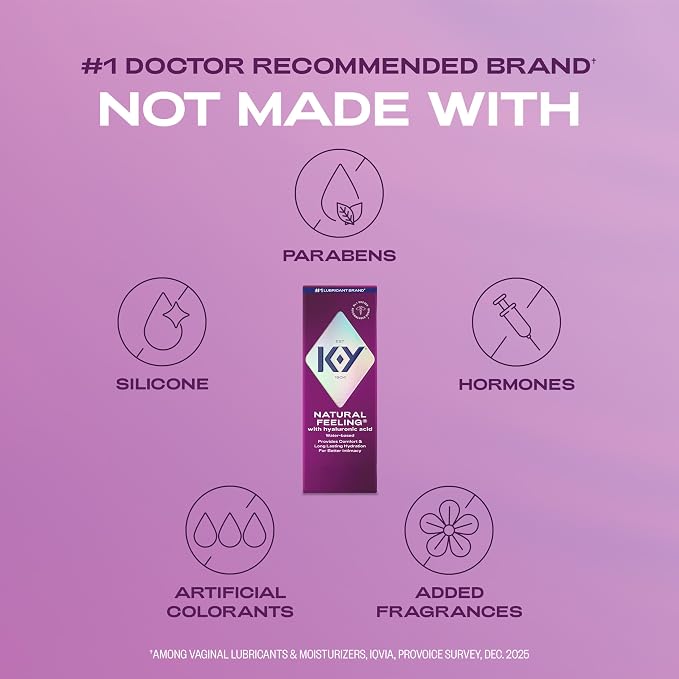 K-Y Natural Feeling with Hyaluronic Acid, Water Based Lube for Sex, Anal & Sex Toy, Non-Sticky & pH-Friendly Personal Lubricant, Condom-Friendly, Travel Size Lube, 5 Fl Oz
