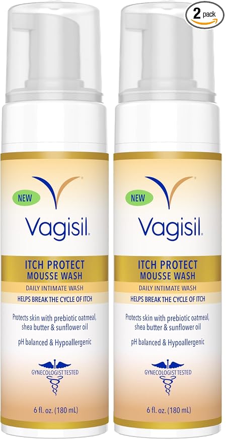 Vagisil Itch Protect Mousse Wash for Daily Use to Help Break the Cycle of Itch, pH Balanced, Hypoallergenic, 6 fl oz (Pack of 2)