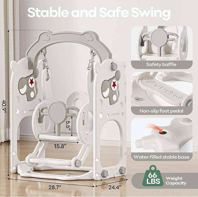 Mloong 11 in 1 Toddler Slide and Swing Set, Kids Slide for Toddlers 1-3 Years Old Baby, Indoor Outdoor with Basketball Hoop Drawing Golf for Kids Easy Assembly(Beige & Gray)(82×67×41in)
