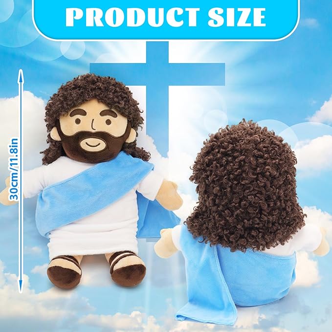 Jesus Plush 11.8" Jesus Stuffed Doll Curly Hair Plushies Toys Christian Stuff Religious Party Favors Gifts Christmas Easter Decoration Brown