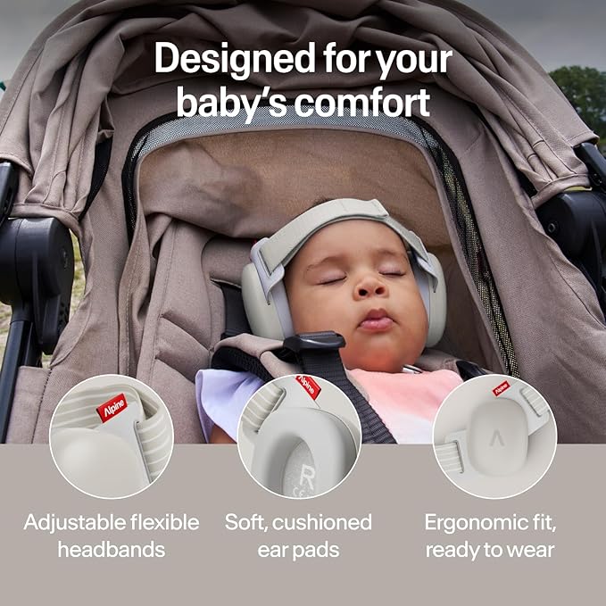 Alpine Muffy Baby Comfort - Protects Hearing for Babies and Toddlers - CE & ANSI Certified - Headband for Safe fit & Comfort - Adjustable for Ages 3-48 Months - 24dB Sound Reduction, Sand