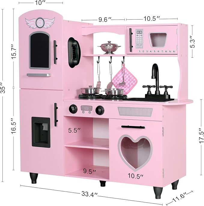 TaoHFE Play Kitchen, Pink Kids Kitchen Set for Girls Kitchen Set for Kids Ages 6-8 Gift Toddler Kitchen Set for Kid Age 3+ Kitchen Playset with Lights & Sounds Wooden Toy Kitchen Playset Gift
