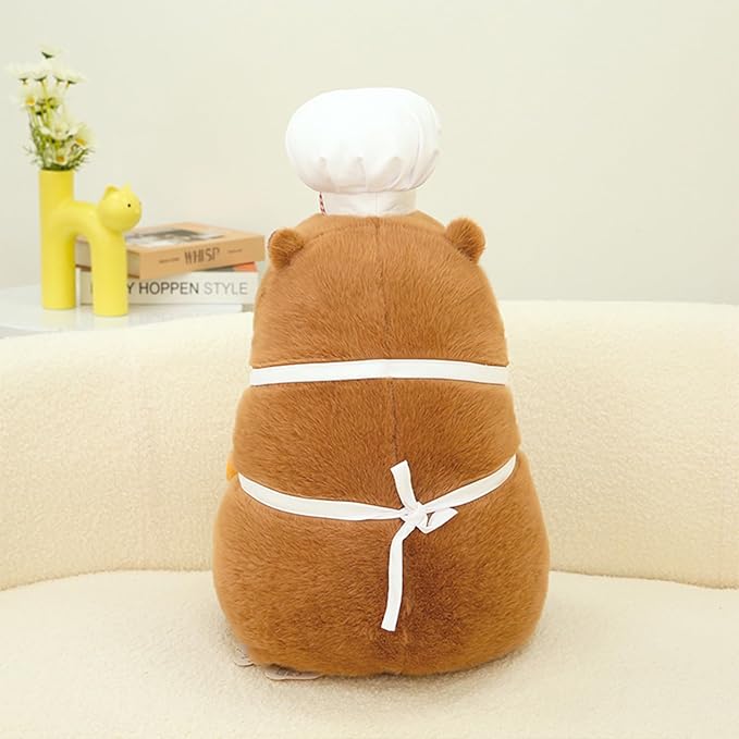 Ditucu Cute Capybara Plush with Cooking Chef Hat 9 inch French Baguette Bread Capibara Stuffed Animal Soft Plushies Toys Gifts for Kids Brown
