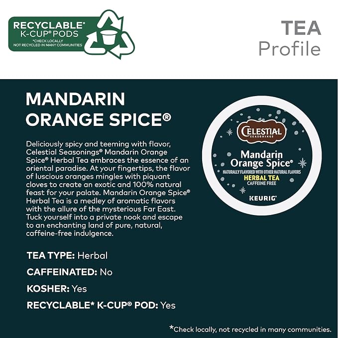 Celestial Seasonings Mandarin Orange Spice Herbal Tea, Keurig® K-Cup® Pods, 24/Box (14735)