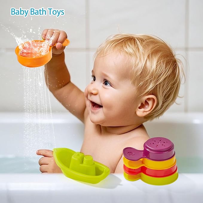 Baby Bath Toys for Kids Ages 1-3 Mold Free Bath Toys for Toddler 2-4 Bathtub Sand Beach Pool Water Toys with Tub Toys for Babies 12 18 Months, 11Pack