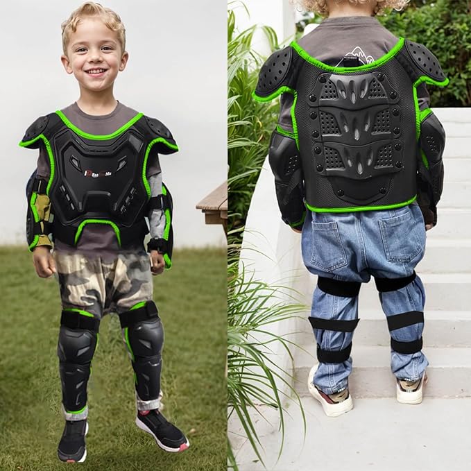 Kids Dirt Bike Gear, Youth Motocross Armor Protective Vest Suit，Children Chest Back Knee Elbow Protection for Cycling ATV