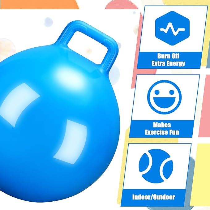 Kids Bouncy Hopper Ball with Handle Jumping Hopping Exercise Balls for Toddlers Boys Girls Indoor Outdoors Sports School Games Exercise Gifts(22 Inch,Blue)