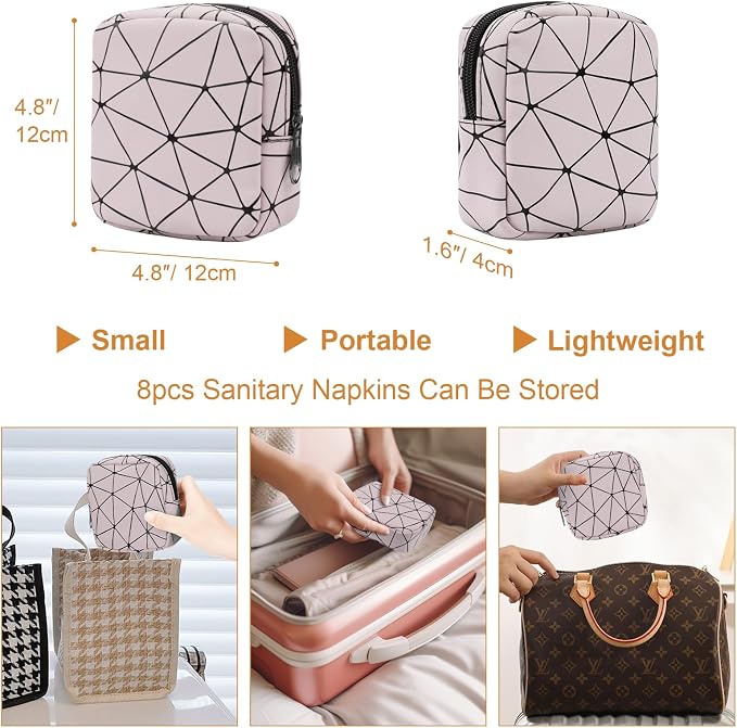 Likesing Sanitary Napkin Storage Bag, Leather Portable Period Bag for Girls Women, Sanitary Napkin Period Pad Pouch Tampon Holder for Purse, Small Make Up Bags(Pink)