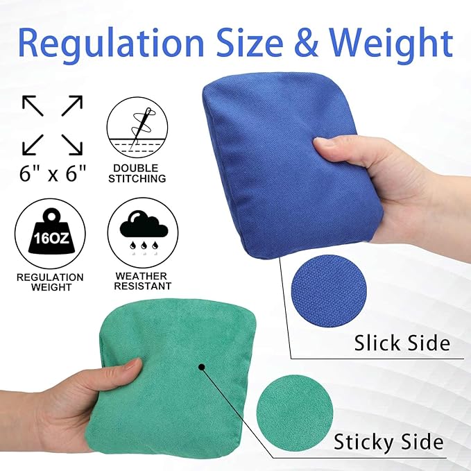 EunHo Regulation Cornhole Bags Set of 8 - Dual Sided Slick and Stick Cornhole Bean Bags for Tossing Game Professional All Weather Pro Corn Hole Bags with Tote Bag
