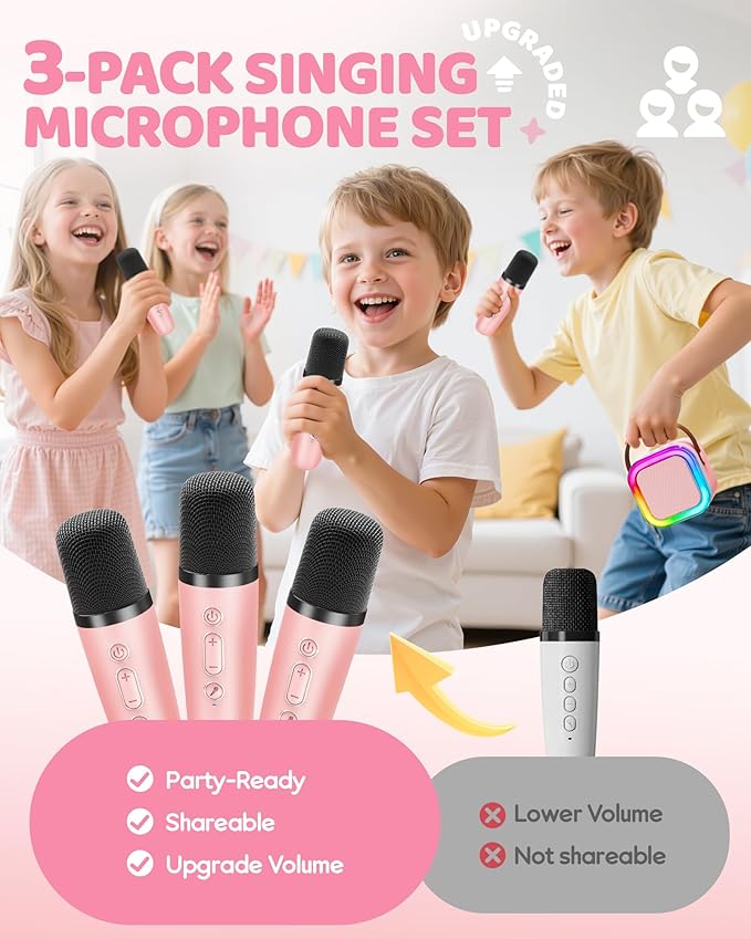 Karaoke Machine for Kids, 2026 TOP Toys Birthday Gifts Ideas for Girls Ages 4, 5, 6, 7, 8, 9, 10, 12+ Years Old, Portable Mini MP3 Player with 2 Wireless Mics for Party