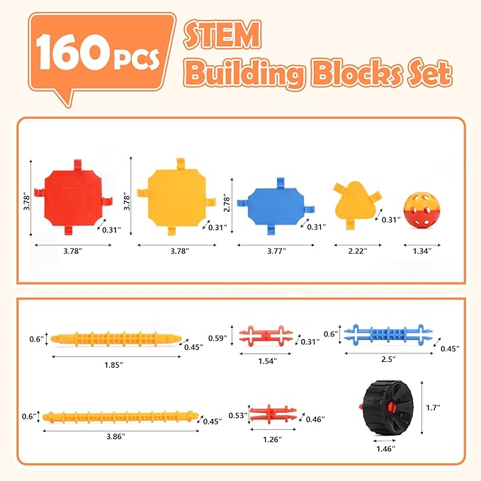 ZOZOPLAY 160PCS STEM Building Blocks Set, Preschool Toys for Ages 3+Kids, Colorful Plastic Connectors, Creative Inspirational Construction Fun Educational Toys, Best Gift Game Kit Classroom Activity
