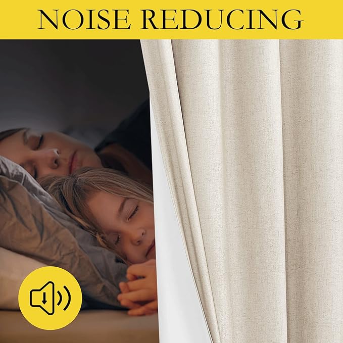 NICETOWN 100% Blackout Linen Curtains for Bedroom with Thermal Insulated White Liner, W52 x L95, 2 PCs, Champagne, Long Drapes Sweep The Floor Decorative Keep Privacy Panels for Living Room/Villa